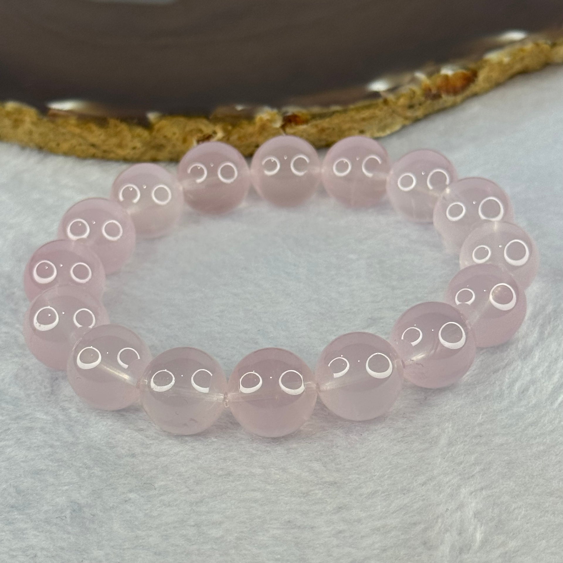 Natural Rose Quartz Beads Bracelet 天然玫瑰石英珠手链 52.64g 18.5cm 13.8mm 16 Beads - Huangs Jadeite and Jewelry Pte Ltd