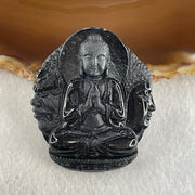 Type A Opaque Black Omphacite Jadeite Good Vs Evil Amitabha Buddha Pendant Dog and Boar Pig Zodiac Guardian 45.89g 49.6 by 43.7 by 12.5mm - Huangs Jadeite and Jewelry Pte Ltd