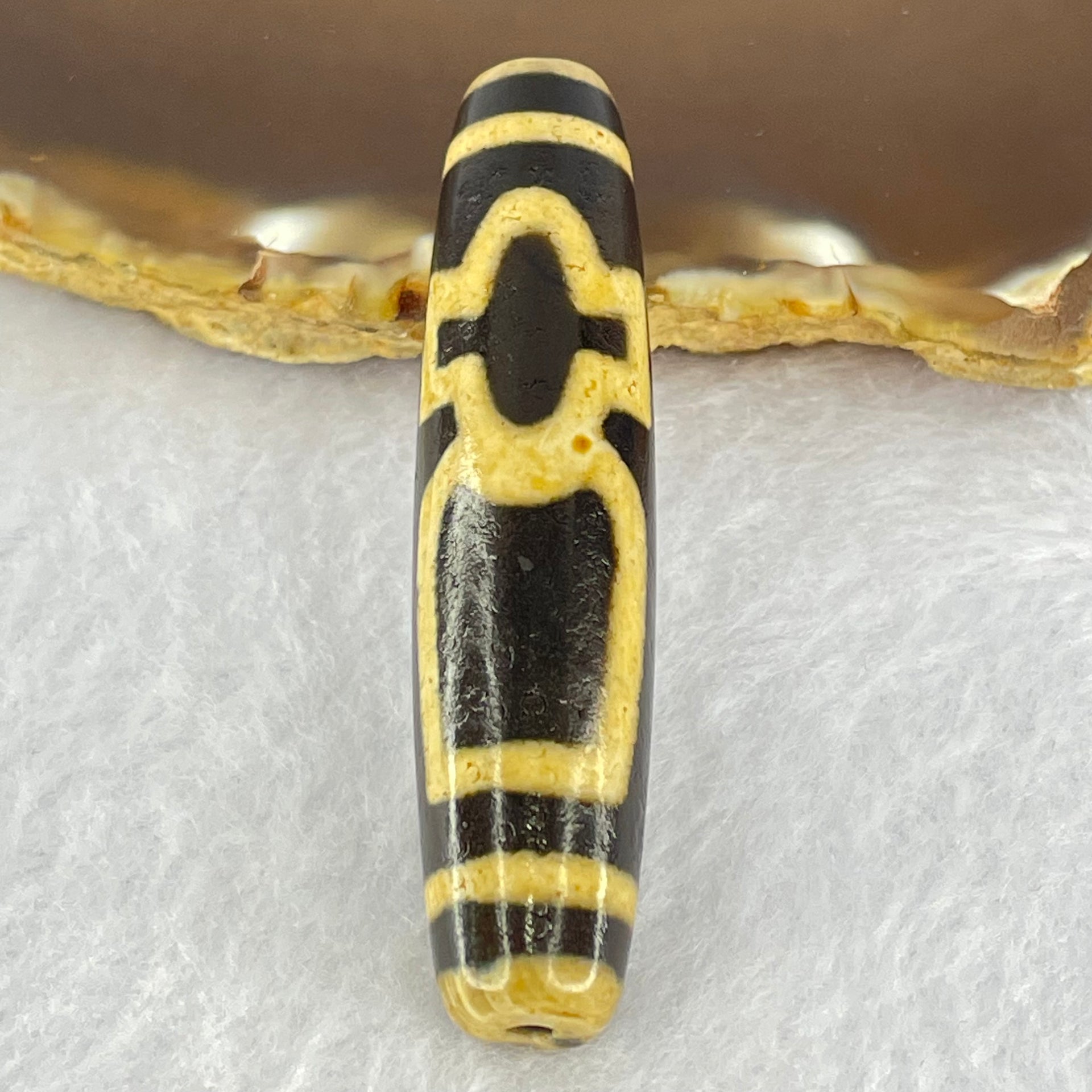 Natural Powerful Tibetan Old Oily Agate Cai Shen with Moon Sun Star Dzi Bead Heavenly Master (Tian Zhu) 财神长天珠 16.46g 57.9 by 13.5mm - Huangs Jadeite and Jewelry Pte Ltd