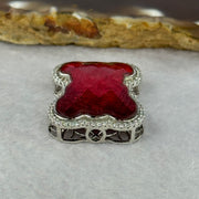 Natural Meteorite Bear Charm in S925 Silver with Crystals For Necklace / Bracelet (Red Color) 7.54g 26.3 by 21.3 by 8.5mm - Huangs Jadeite and Jewelry Pte Ltd