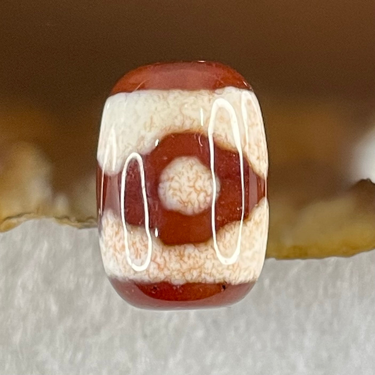 Natural Powerful Tibetan Old Oily Agate 3 Eyes Dzi Bead Heavenly Master (Tian Zhu) 三眼天诛 2.41g 14.5 by 10.1mm - Huangs Jadeite and Jewelry Pte Ltd