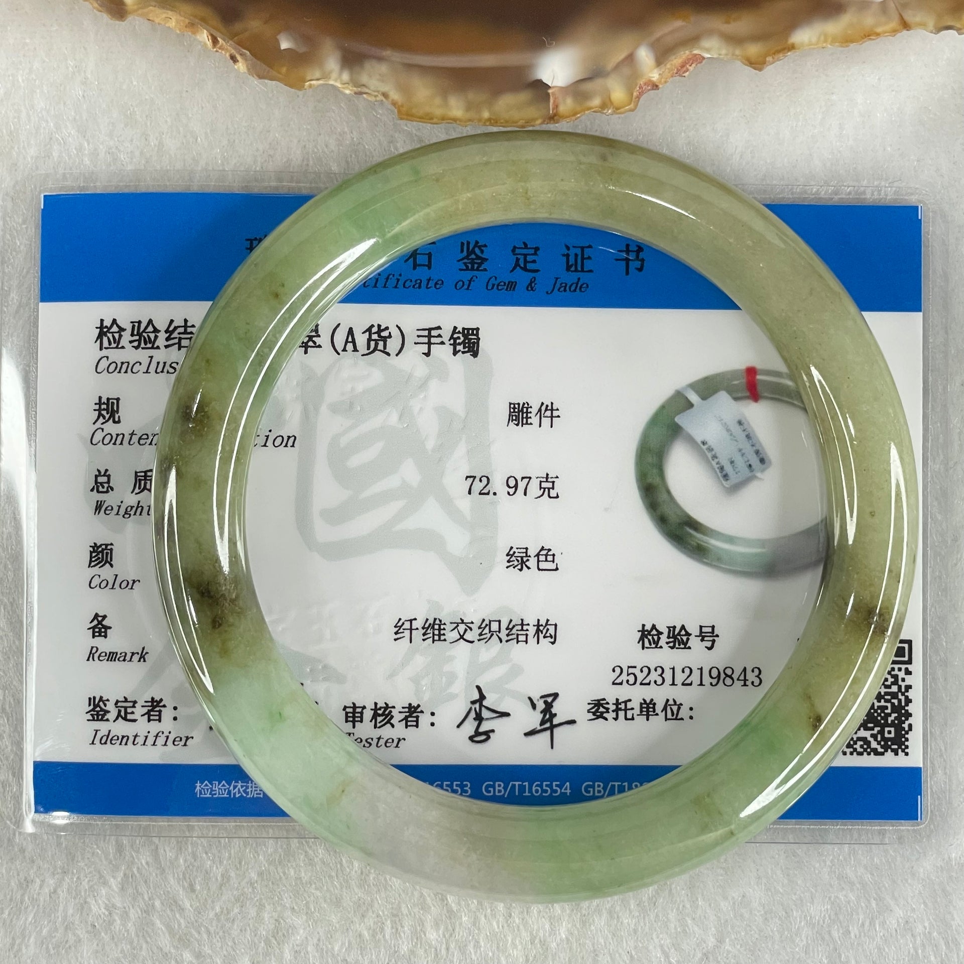 Type A Light Green with Green piao Hua Floral Jadeite Bangle 49.37g Inner Diameter 57.7mm 19.6 by 9.8mm (Very Slight Internal Lines) - Huangs Jadeite and Jewelry Pte Ltd