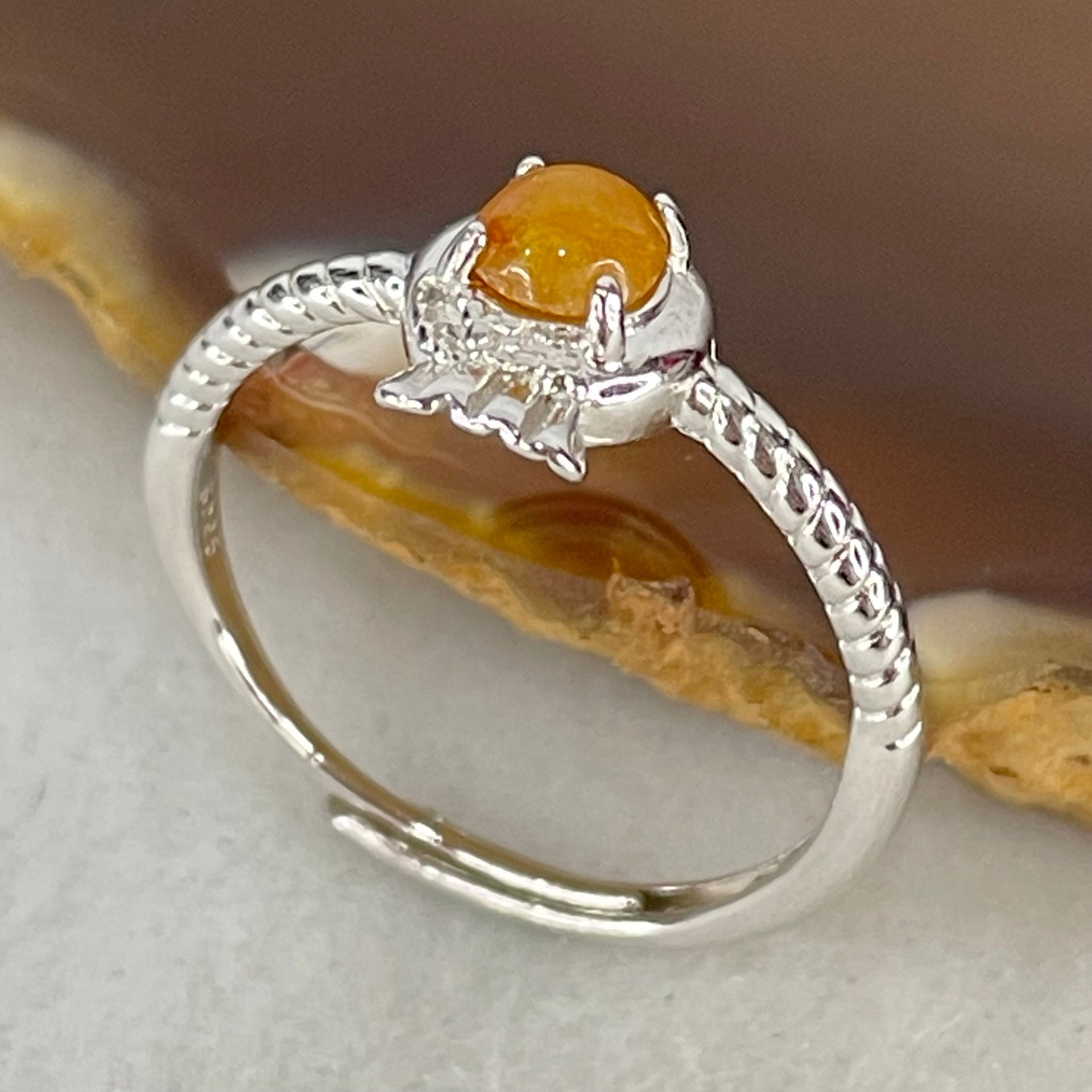 Type A Red Cabochon Jadeite in S925 Sliver Ring (Adjustable Size) 1.42g 4.5 by 3.2mm - Huangs Jadeite and Jewelry Pte Ltd