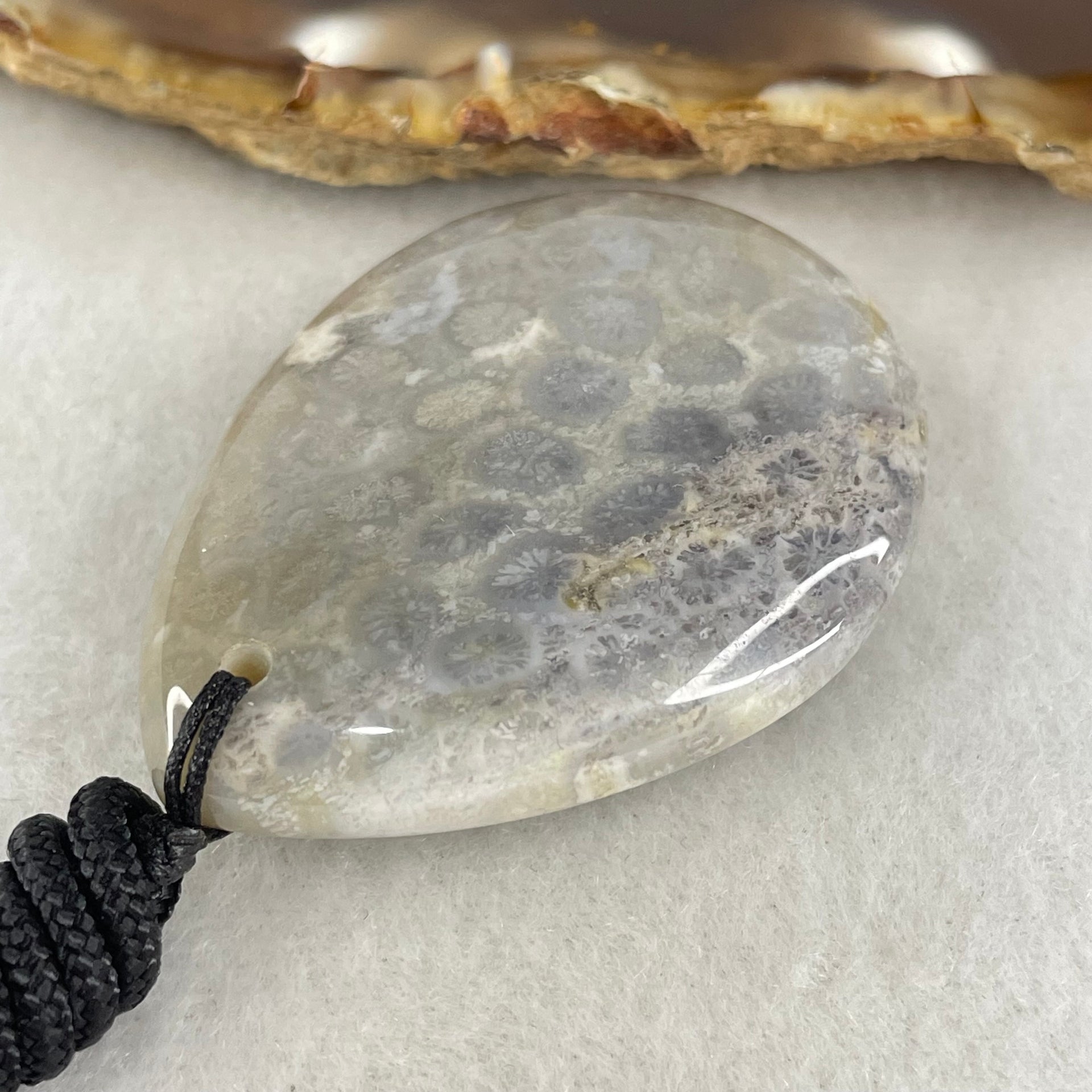 Natural Grey Brown White Coral Agate Pendant 23.97g 43.4 by 33.0 by 11.5mm - Huangs Jadeite and Jewelry Pte Ltd