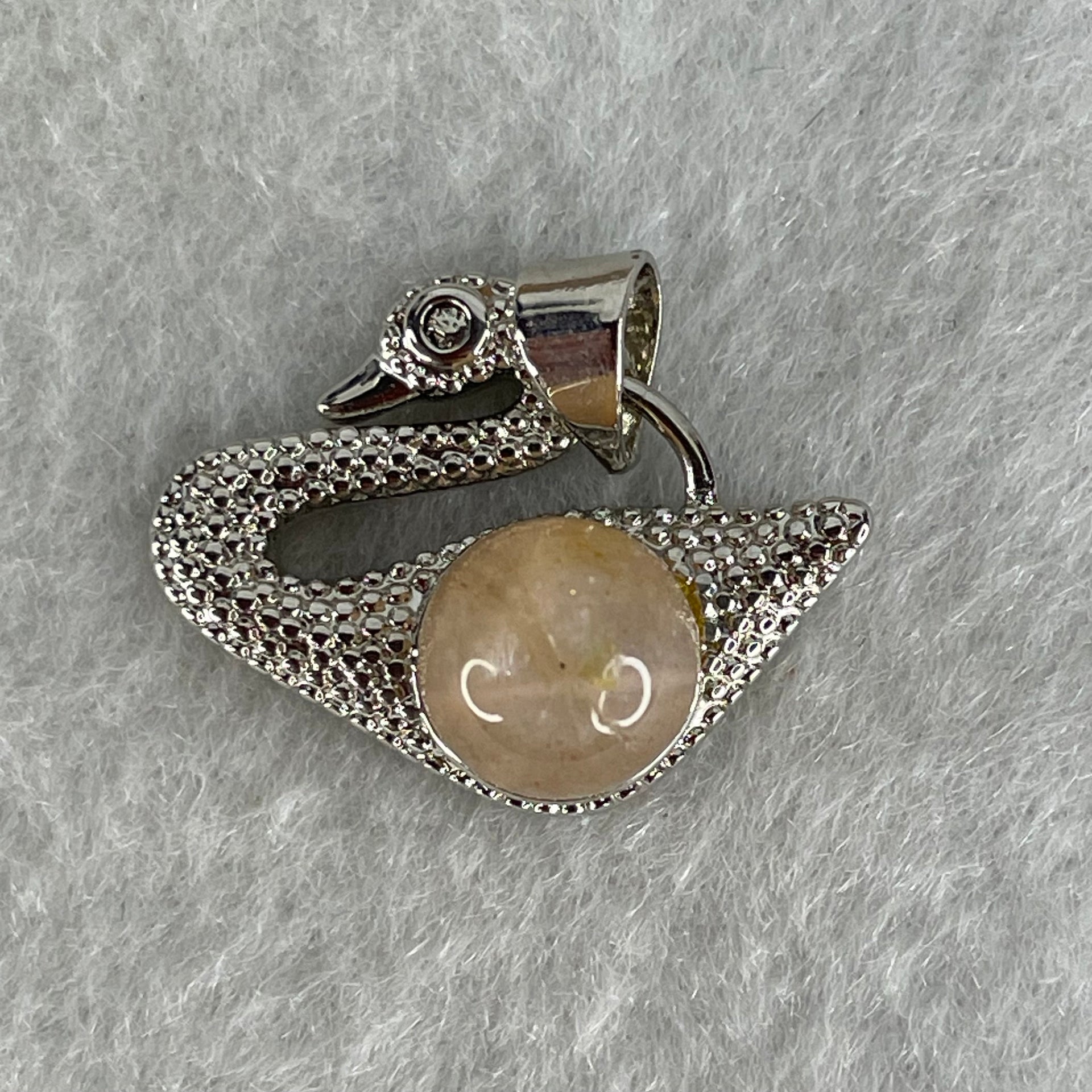 Natural Sunstone Bead with Crystals in S925 Sliver Swan Charm 3.16g 7.6mm - Huangs Jadeite and Jewelry Pte Ltd