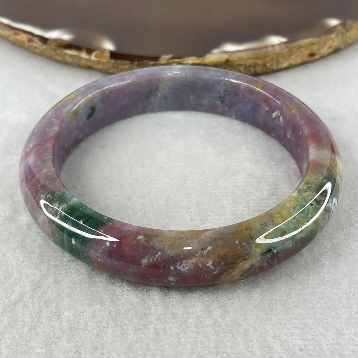 Natural Purple & Green Moss Agate Bangle | (42.69g | 57.8mm Inner Diameter | 11.8x8.2mm | Close to Perfect | Synergy, Noble Fortune, Spiritual Growth & Protection Shield)