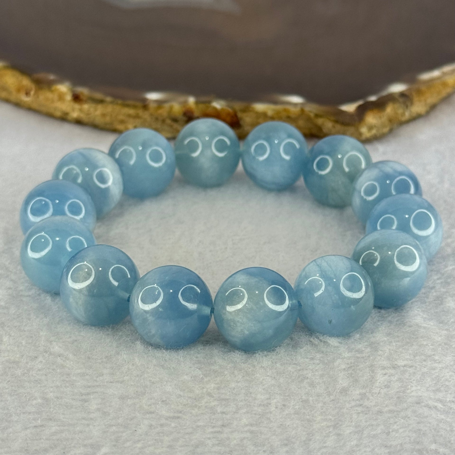 Natural Aquamarine Beads Bracelet 67.80g 18cm 15.3mm 14 Beads - Huangs Jadeite and Jewelry Pte Ltd