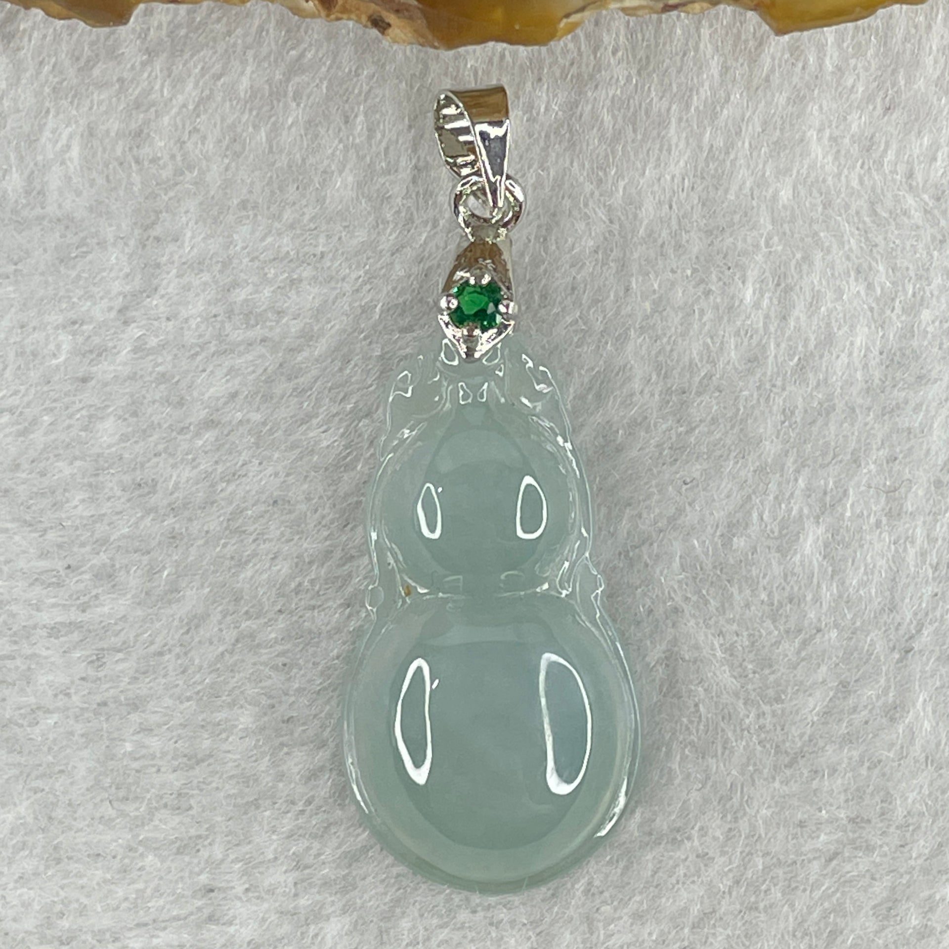 Natural Type A Semi Icy Lavender Jadeite Calabash Hulu Pendant in Stainless Steel Clasp 3.29g 26.8 by 13.9 by 5.7mm - Huangs Jadeite and Jewelry Pte Ltd