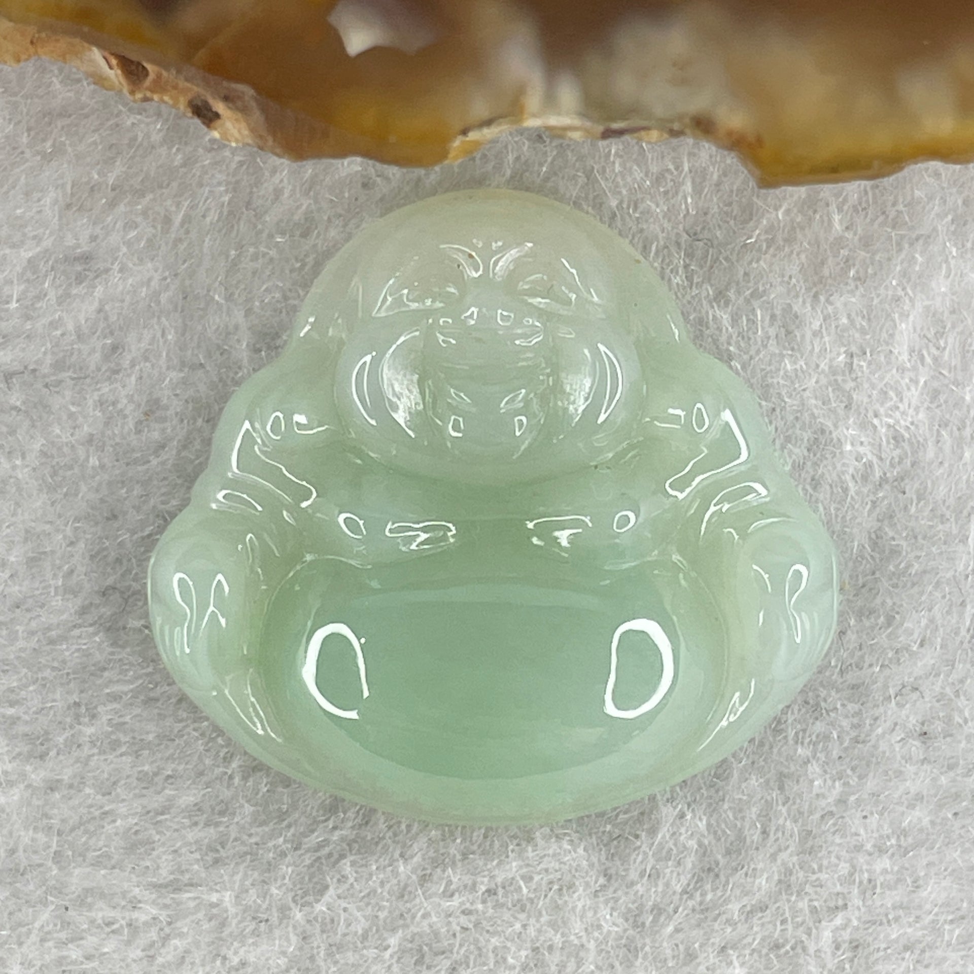 Certified Natural Type A Light Green Jadeite Milo Laughing Buddha Pendant 4.47g 21.7 by 23.3 by 6.0mm - Huangs Jadeite and Jewelry Pte Ltd