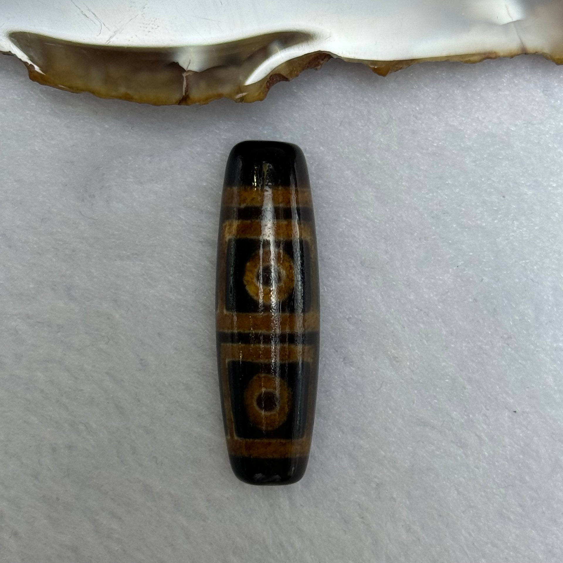 Natural Powerful Tibetan Old Oily Agate 4 Eyes Dzi Bead Heavenly Master (Tian Zhu) 四眼天诛 7.55g 37.6 by 11.5mm - Huangs Jadeite and Jewelry Pte Ltd