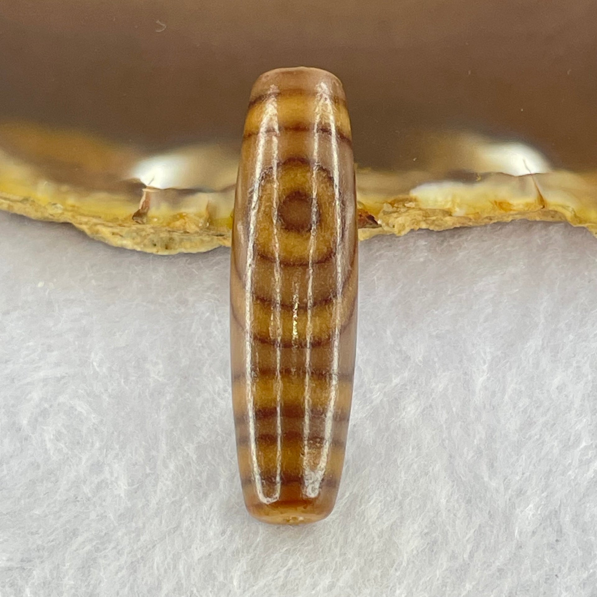 Natural Powerful Tibetan Old Oily Agate 2 Eyes Dzi Bead Heavenly Master (Tian Zhu) 二眼天诛 7.65g 39.6 by 11.3mm - Huangs Jadeite and Jewelry Pte Ltd