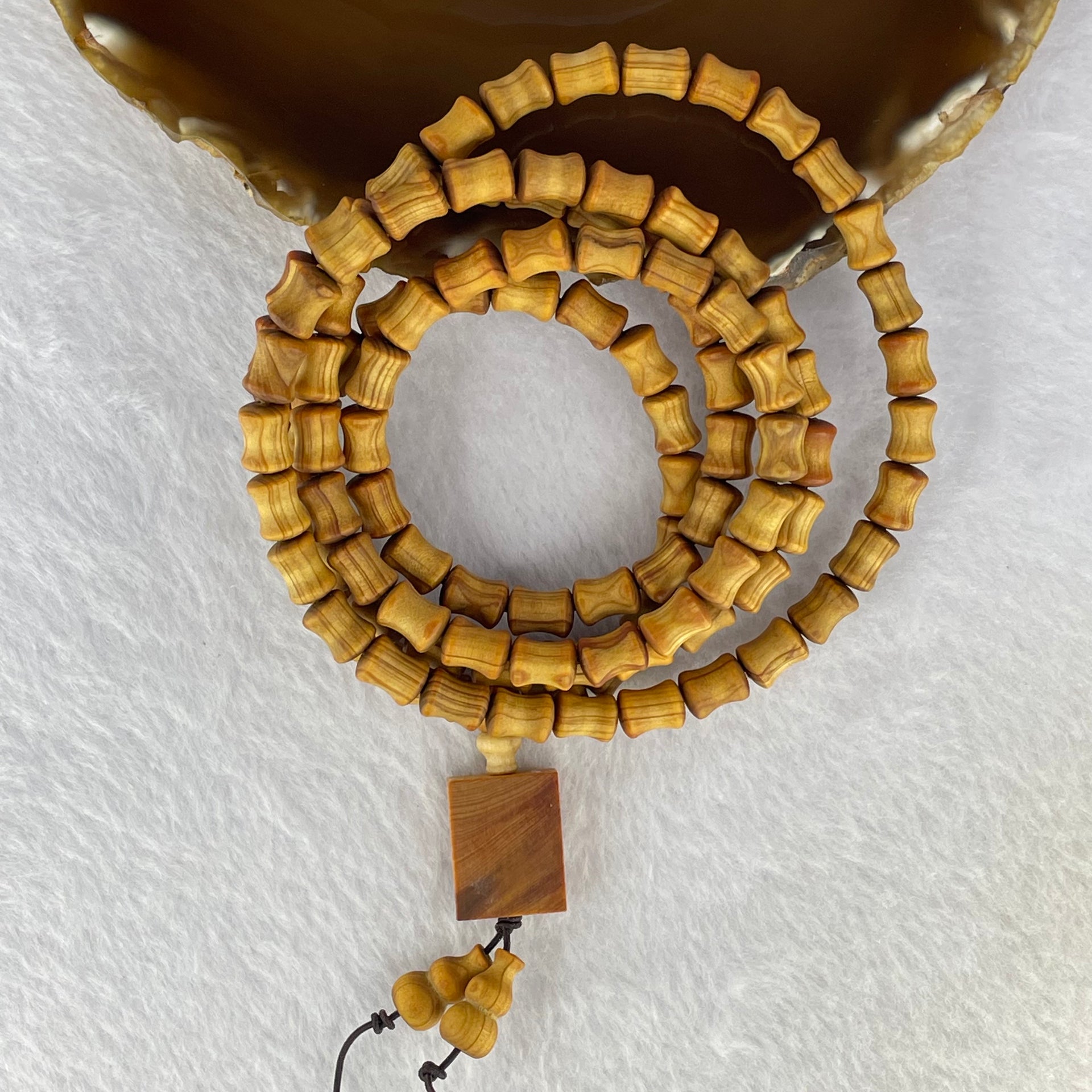 Natural High Oil Content Yabai Wood 高油崖柏 Bamboo Shape Beads Necklace 25.07g 7.4 mm 108 Beads Pendant 19.9 by 16.1 by 6.3 mm - Huangs Jadeite and Jewelry Pte Ltd