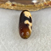 Aged Natural Powerful Tibetan Old Oily Blackish Brown Yellowish White Agate Green Tara Dzi Bead Heavenly Master (Tian Zhu) 绿度母天珠 4.86g 28.5 by 10.8mm - Huangs Jadeite and Jewelry Pte Ltd