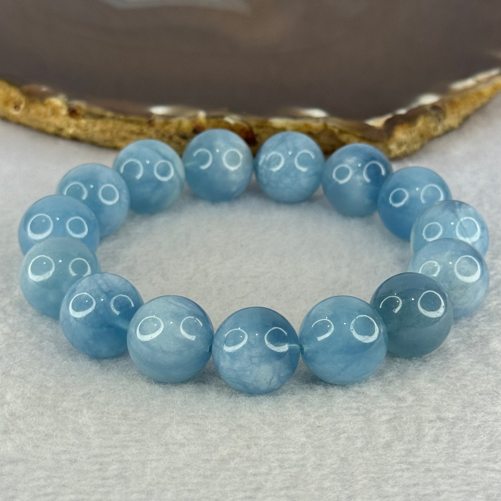 Natural Aquamarine Beads Bracelet 65.17g 19cm 14.8mm  15 Beads - Huangs Jadeite and Jewelry Pte Ltd