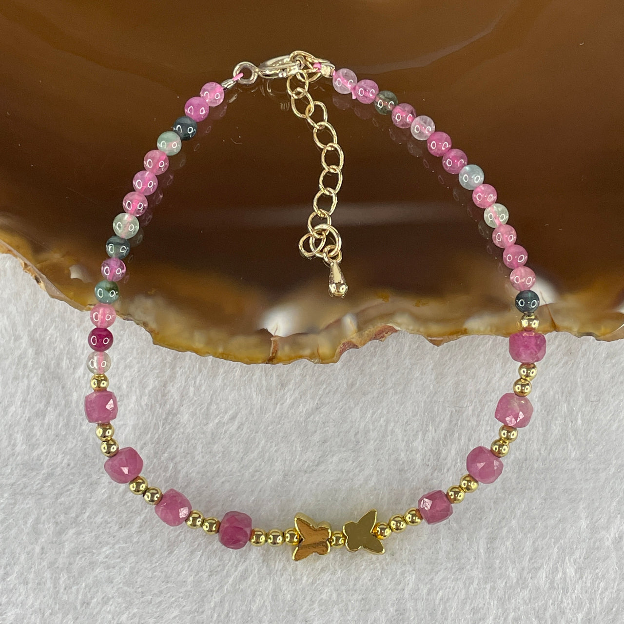 Natural Tourmaline Crystal Beads with Charm Bracelet 4.03g 16cm 4.0mm-8Beads 3.1mm-28Beads