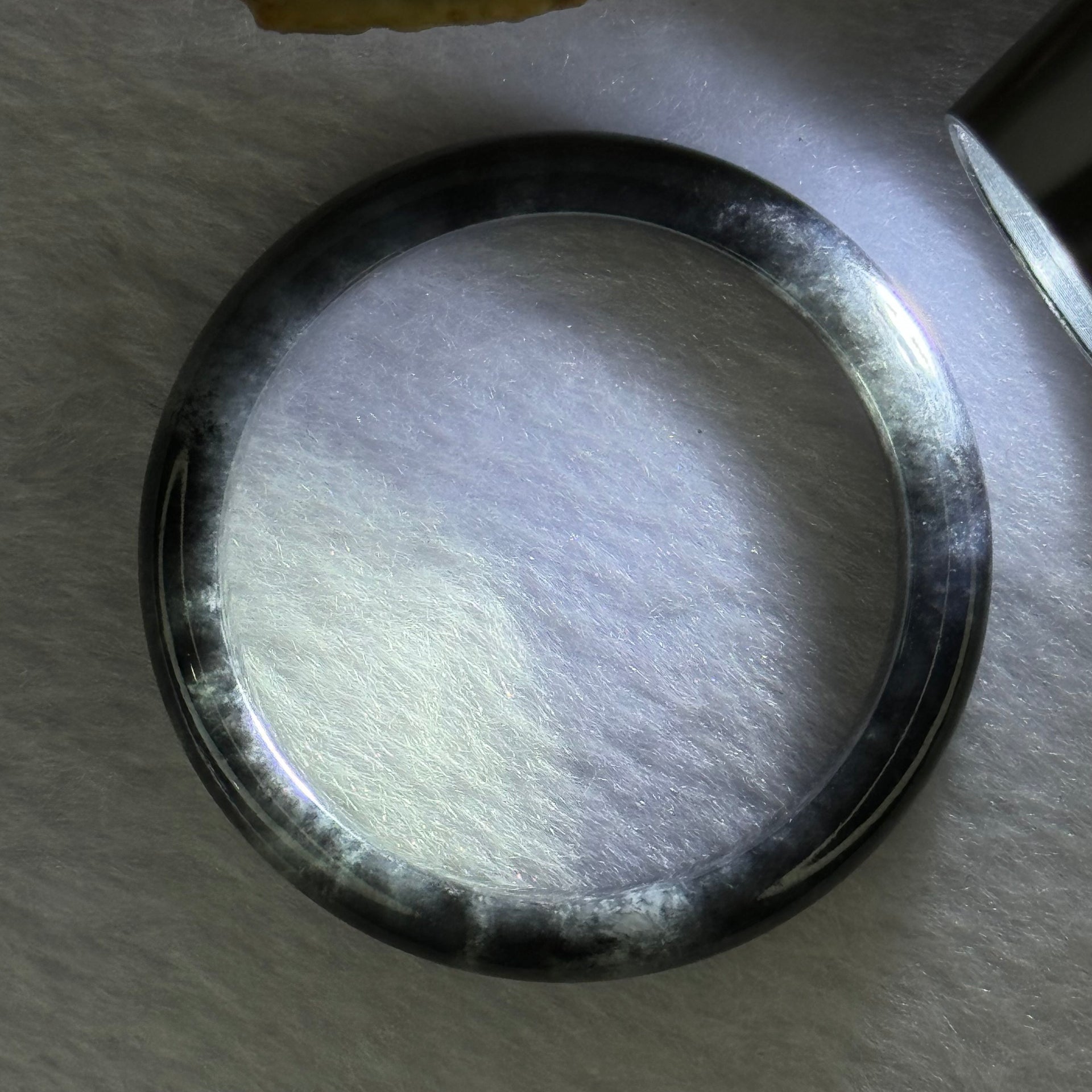 Type A Highly Translucent Black Grey Wuji Jadeite Baby Bangle 13.17g Internal Diameter 36.4mm 7.3 by 5.2mm - Huangs Jadeite and Jewelry Pte Ltd