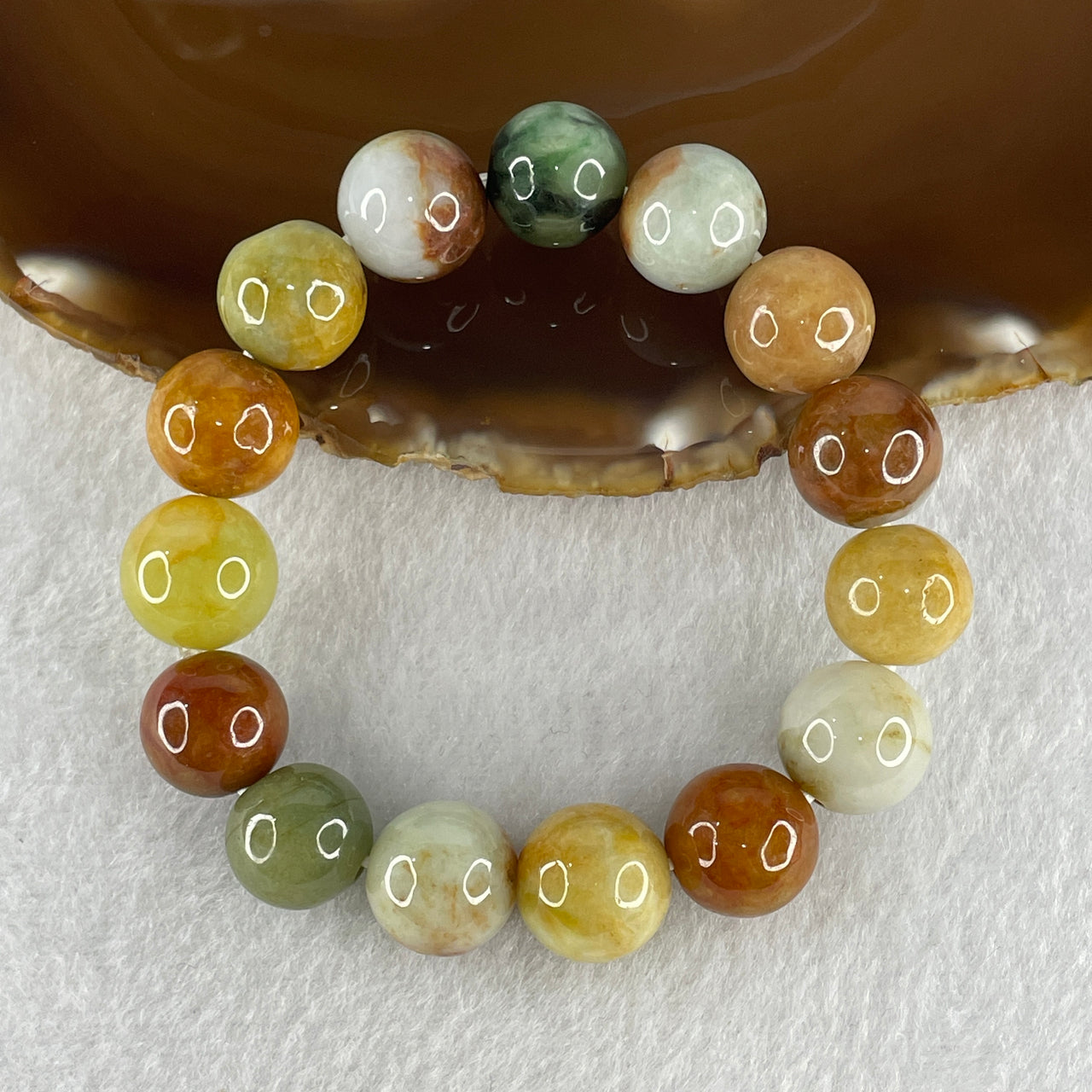 Natural Type A Yellow Red Green Lavender Jadeite Beads Bracelet 58.66g 15cm 13.8mm 15 Beads