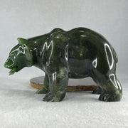 Natural Dark Green Serpentine Bear eating Fish Display 1,800.0g 180.5 by 82.0 by 107.0mm - Huangs Jadeite and Jewelry Pte Ltd