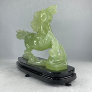Natural Light Green Serpentine Victory Horse with Wooden Stand Display 1,274.6g 255.0 by 90.0 by 183.0mm - Huangs Jadeite and Jewelry Pte Ltd