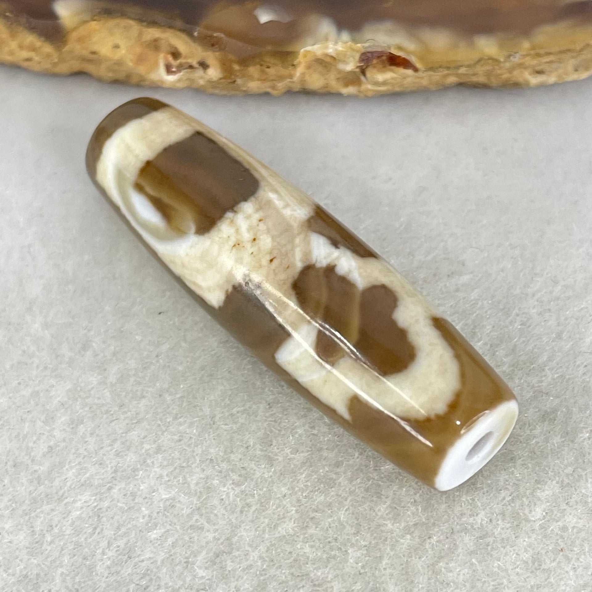 Natural Powerful Tibetan Old Oily Agate Cai Shen Dzi Bead Heavenly Master (Tian Zhu) 财神长天珠 8.92g 39.3 by 11.5mm - Huangs Jadeite and Jewelry Pte Ltd