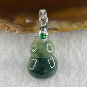 Natural Type A Semi Icy Dark Green Jadeite Calabash Hulu Pendant in Stainless Steel Clasp 1.69g 17.1 by 11.6 by 3.9mm - Huangs Jadeite and Jewelry Pte Ltd