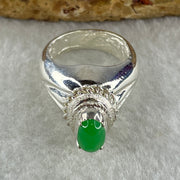 Type A Natural Apple Green Jadeite Cabochon 7.8 by 5.2 b y 3.0m Stone for Setting 11.17g (On Silver Ring Mold) US 6.5 HK 14.2 - Huangs Jadeite and Jewelry Pte Ltd