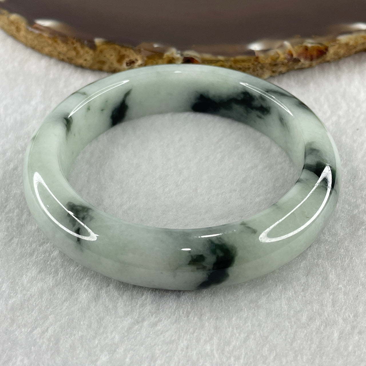 Certified Natural Type A Light Green with Dark Green Patches Jadeite Bangle 54.34g Inner Diameter 53.7mm Thickness 12.6 by 8.7mm (Close to Perfect)