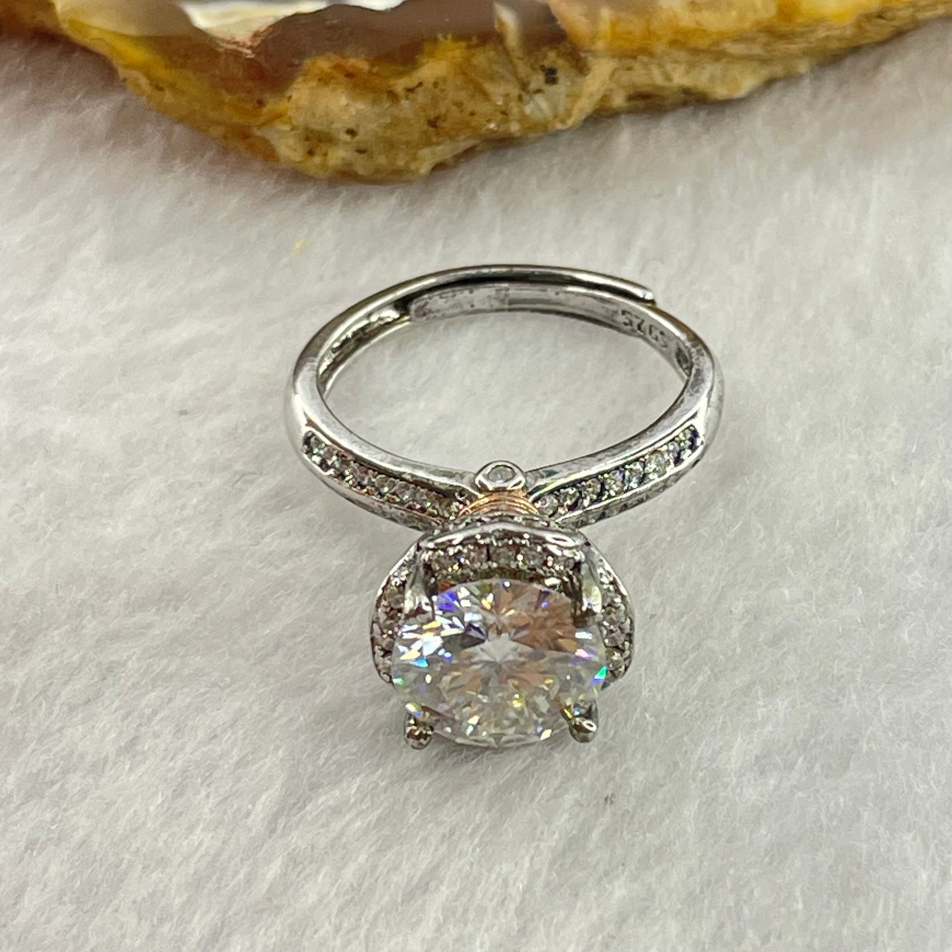 Colourless Cubic Zirconia with Crystals In S925 Sliver Ring (Adjustable Size) 4.33g 8.6 by 5.5mm - Huangs Jadeite and Jewelry Pte Ltd