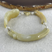 Natural Type A Light Yellowish with Light Green Jadeite Flowers with Dragon Head and Butterfly Bracelet 25.67g 7.2 by 8.4mm - Flower 40.4 by 16.5 by 6.1mm - Huangs Jadeite and Jewelry Pte Ltd