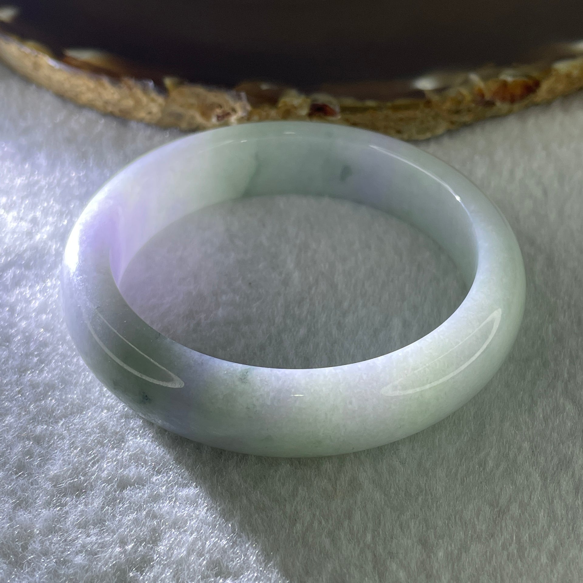Type A Natural Green with Lavender Jadeite Bangle 44.71g Inner Diameter 50.6mm 12.3 by 7.4mm (Close to Perfect) - Huangs Jadeite and Jewelry Pte Ltd