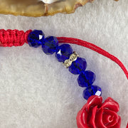 Red Clay Flower with Blue Man Made Bracelet 9.50g 1 bead-18.5 by 10.1mm -4 beads 15.2 by 8.1mm - Huangs Jadeite and Jewelry Pte Ltd