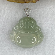 18K 750 White Gold Type A Icy Light Green Jadeite Milo Buddha with Diamonds Pendant 6.71g 26.6 by 28.0 by 6.0mm - Huangs Jadeite and Jewelry Pte Ltd