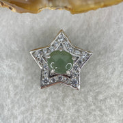 Type A Semi Icy Blueish Green Cabochon Jadeite in S925 Sliver Star with Crystal Charm 2.41g 7.8 by 6.9 by 3.5mm - Huangs Jadeite and Jewelry Pte Ltd