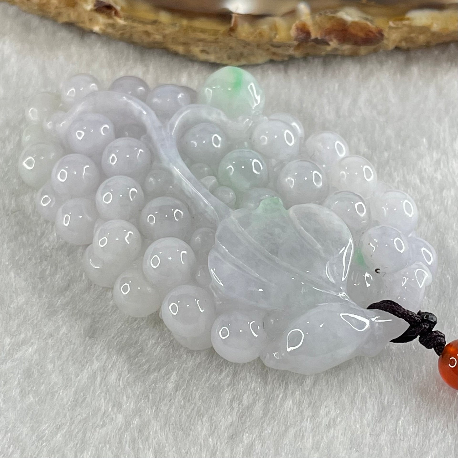 Grandmaster Type A Light Lavender with Green Patch Jadeite Grapes Pendant 《多子多福》 42.08g 60.7 by 39.0 by 11.8mm - Huangs Jadeite and Jewelry Pte Ltd