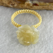 Natural Type A Light Yellow Jadeite Flower String Elastic Ring 2.75g 13.7 by 14.2 by 7.7mm US 7 HK 16.5 - Huangs Jadeite and Jewelry Pte Ltd