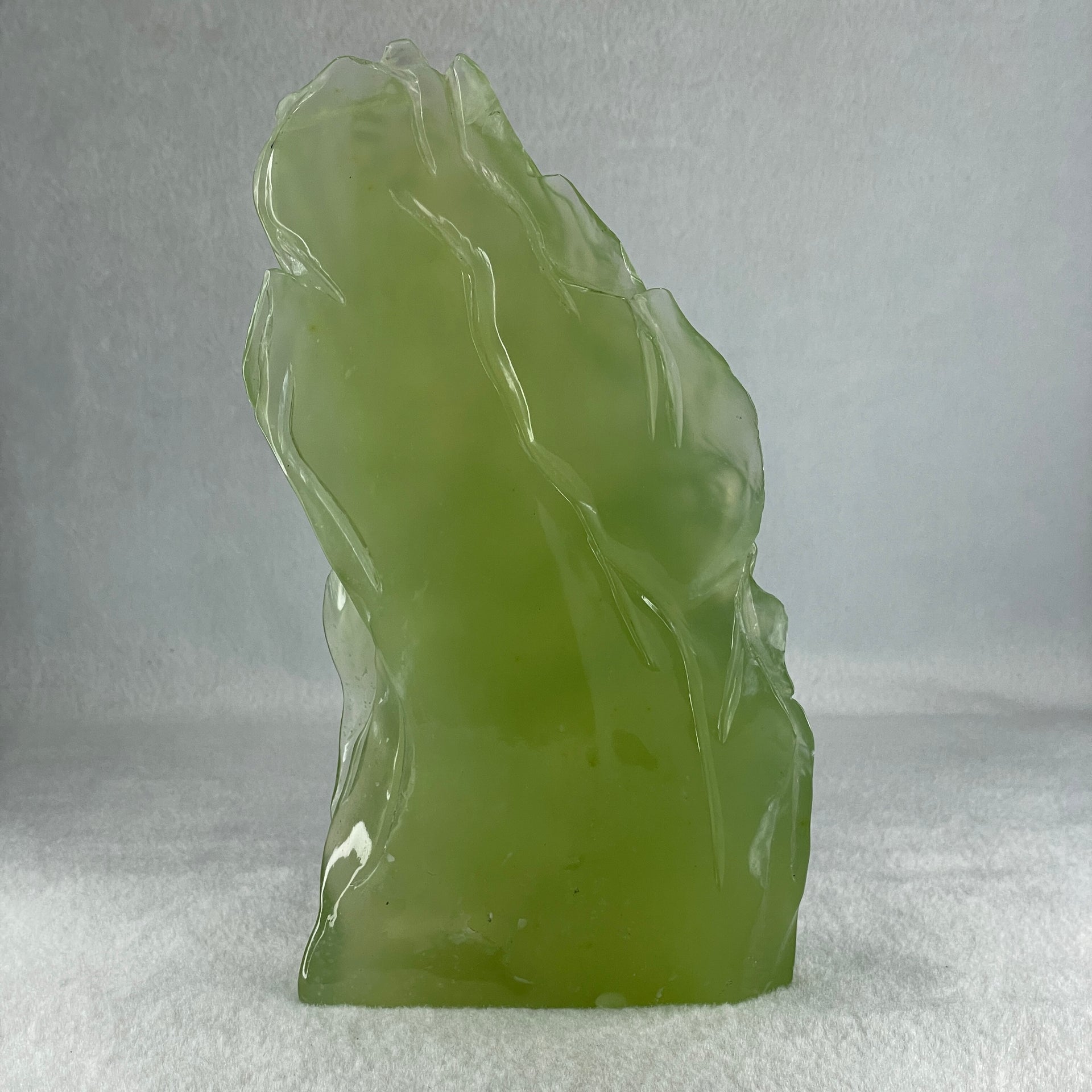 Natural Green Serpentine Goat on Moutain with Wooden Stand Display 828.2g 134.4 by 66.1 by 210.0mm - Huangs Jadeite and Jewelry Pte Ltd