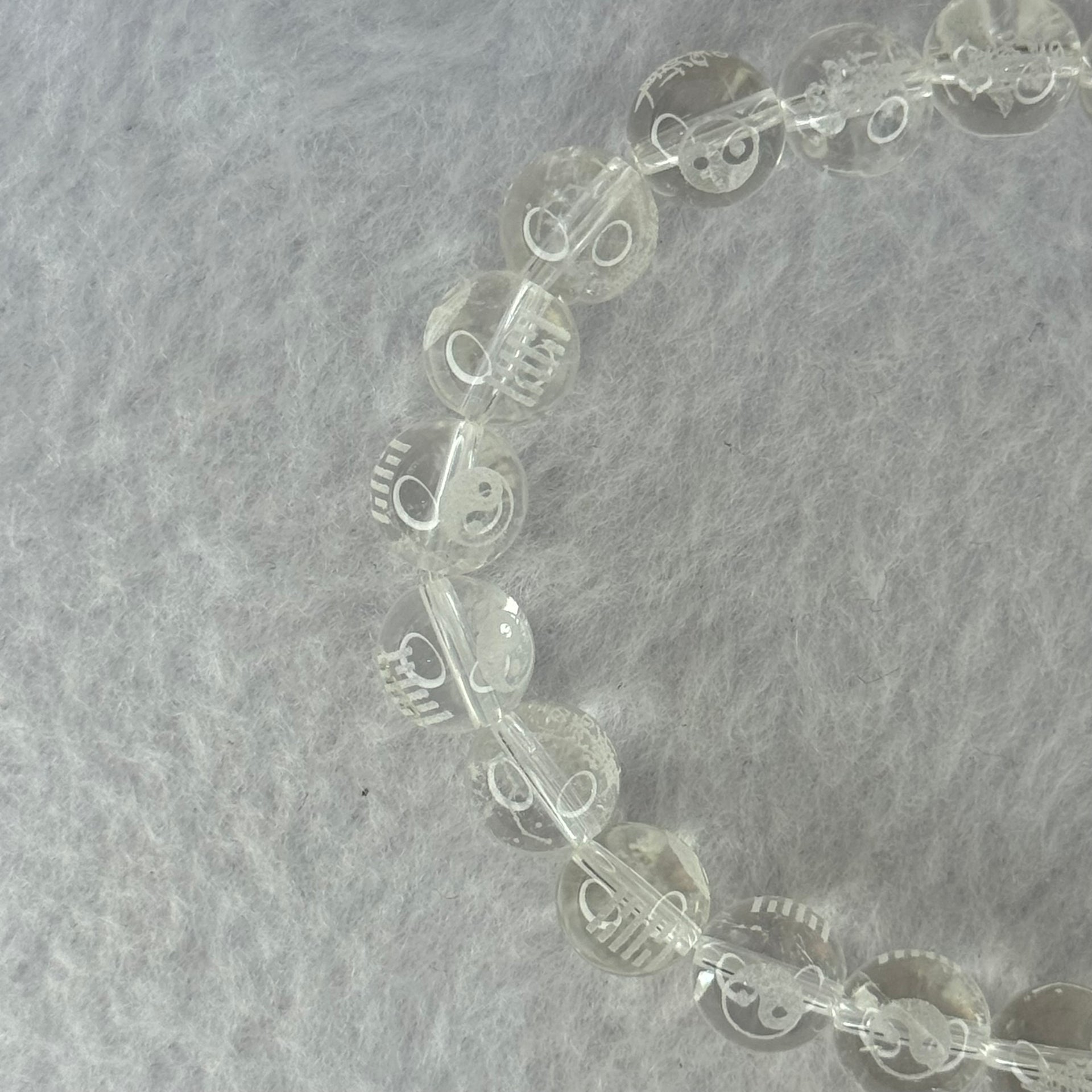 Natural Clear Quartz Beads with Inscription Bracelet 17.96g 16.5cm 8.4mm 23 Beads - Huangs Jadeite and Jewelry Pte Ltd
