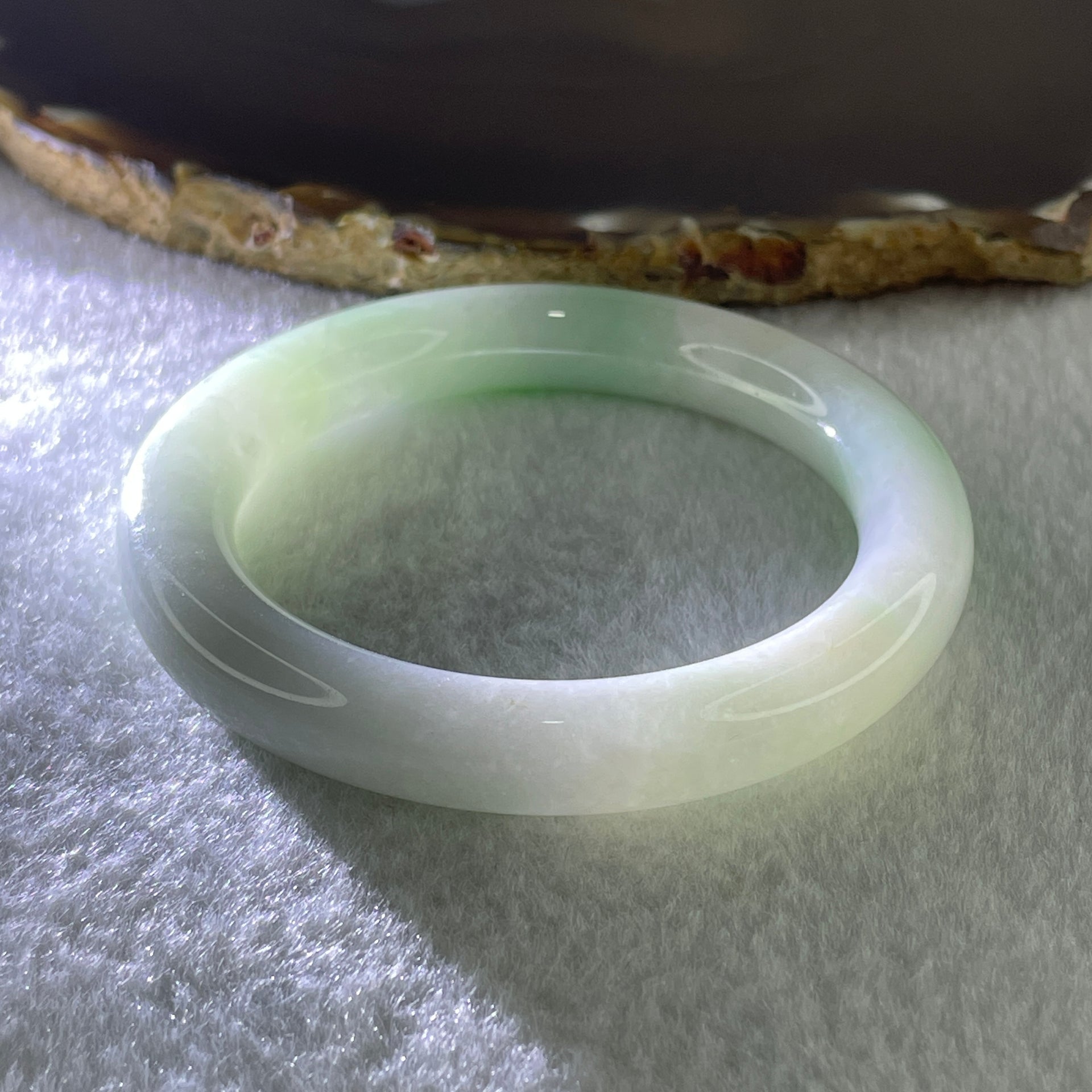 Type A Natural Light Green Faint Lavender Jadeite Bangle 47.62g Inner Diameter 51.9mm 10.0 by 9.5mm (Slight Internal Lines) - Huangs Jadeite and Jewelry Pte Ltd