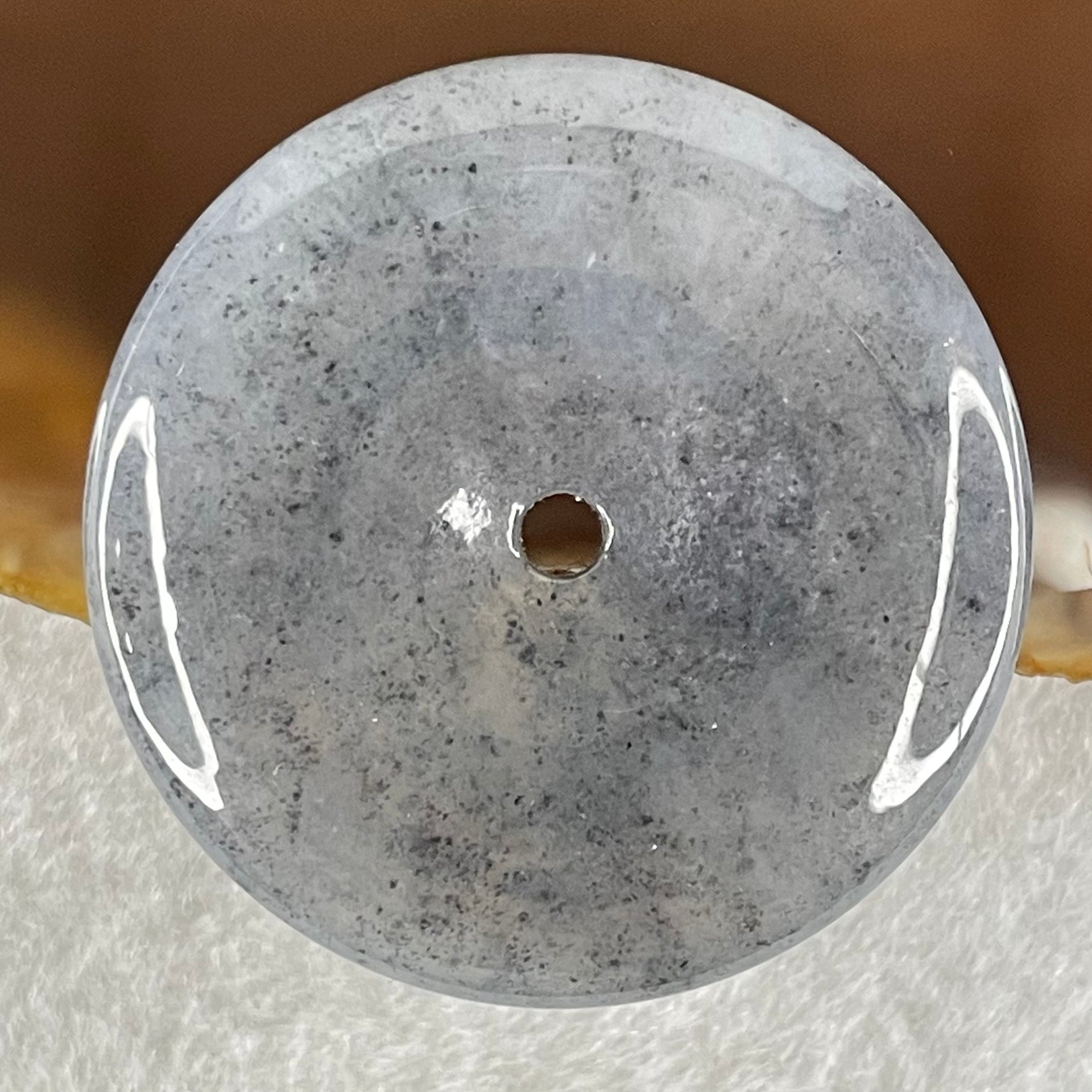 Type A Semi Icy Wuji Grey with Lavender Jadeite Ping An Kou Pendant 16.20g 35.4 by 6.2mm - Huangs Jadeite and Jewelry Pte Ltd