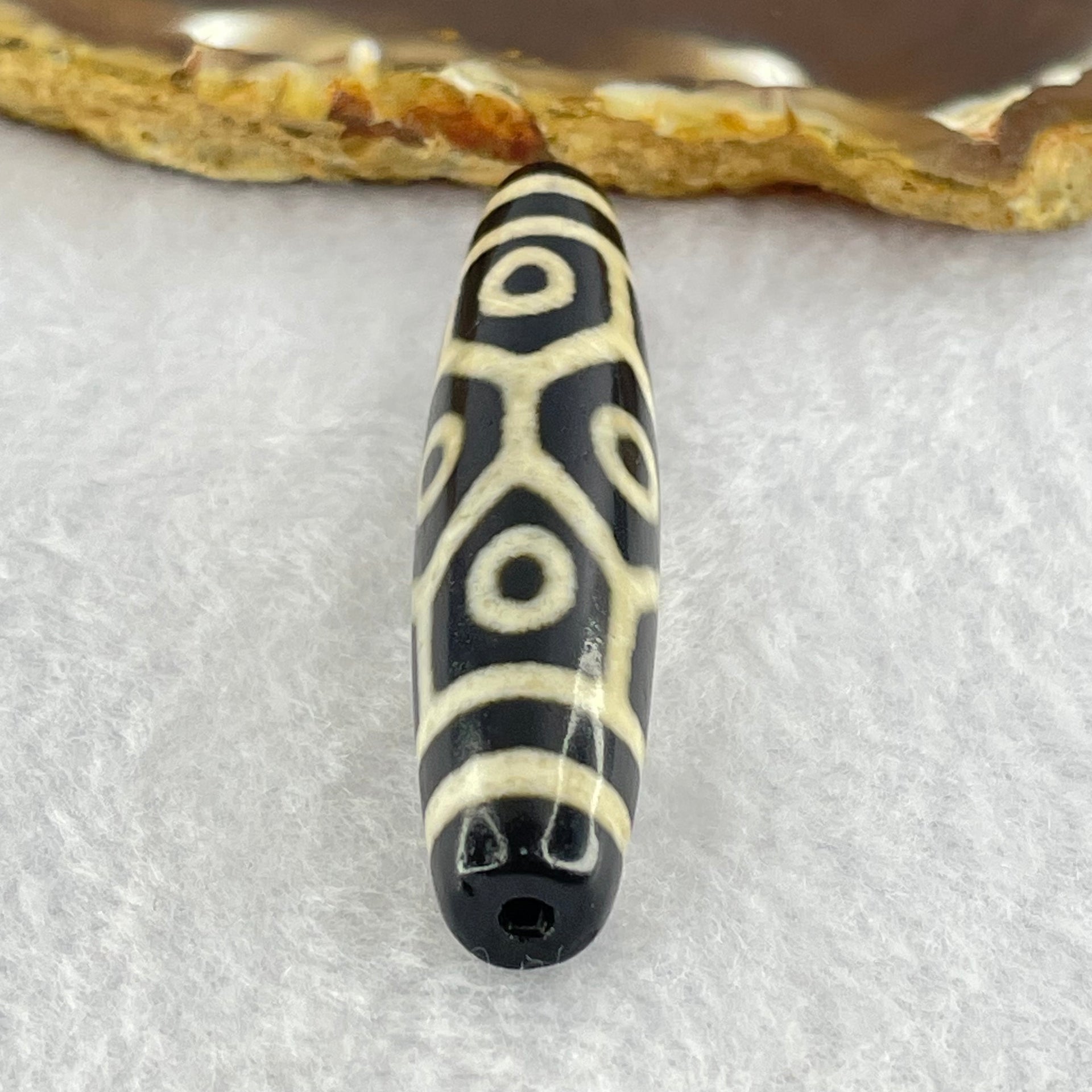 Natural Powerful Tibetan Old Oily Agate 9 Eyes Dzi Bead Heavenly Master (Tian Zhu) 九眼天诛 13.91g 57.4 by 12.8mm - Huangs Jadeite and Jewelry Pte Ltd