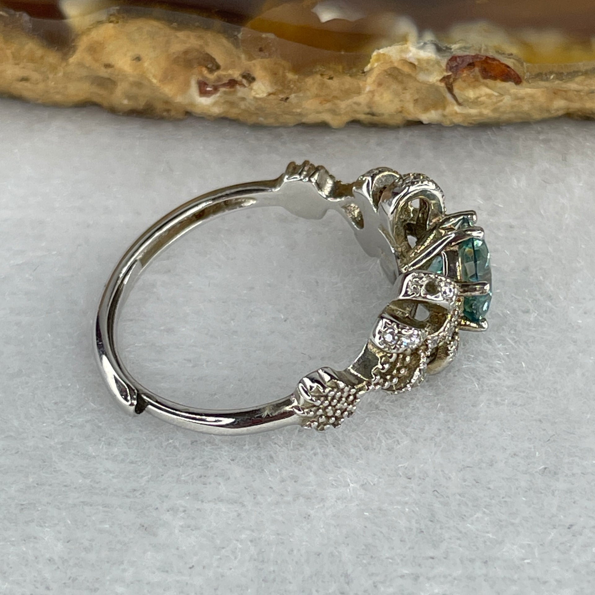 Blue Moissanite Ring in S925 Sliver 2.69g 6.7 by 4.5mm (Adjustable Size) - Huangs Jadeite and Jewelry Pte Ltd