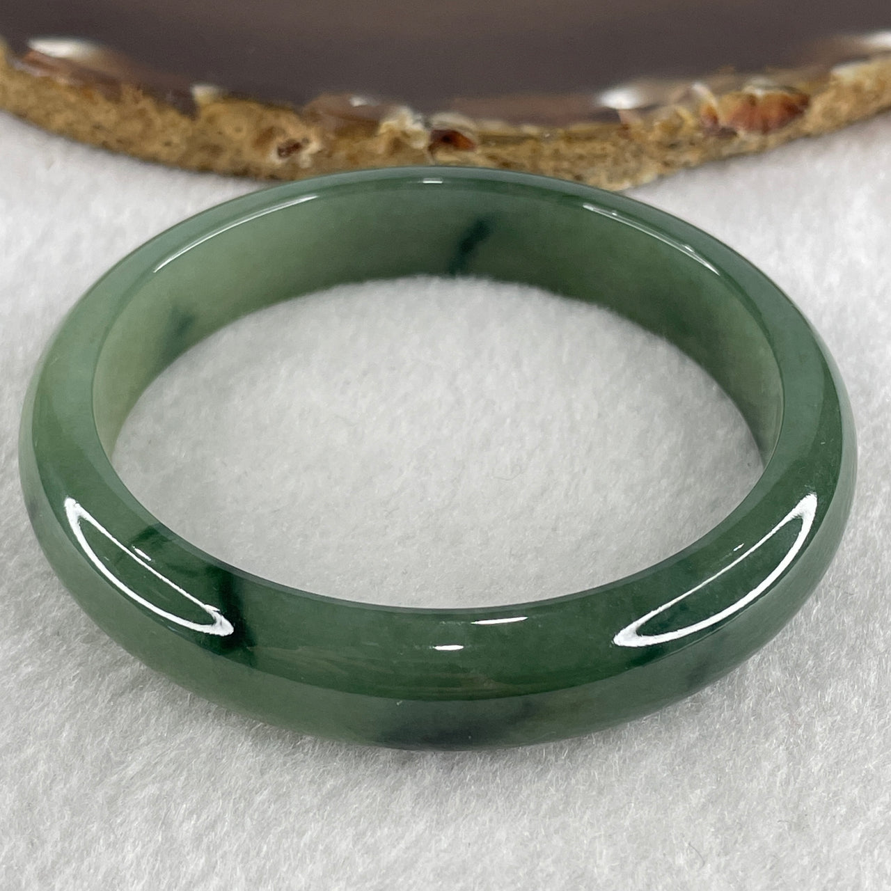 Certified Natural Type A Jelly Blueish Green with Green Spot Jadeite Bangle 44.59g Internal Diameter 56.7mm 11.8 by 7.7mm (Close to Perfect)
