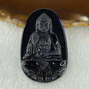 Type A Opaque to Partial Translucent Black Omphacite Jadeite Amitabha Buddha Pendant Dog and Boar Pig Zodiac Guardian 15.85g 51.9 by 33.2 by 7.6mm - Huangs Jadeite and Jewelry Pte Ltd