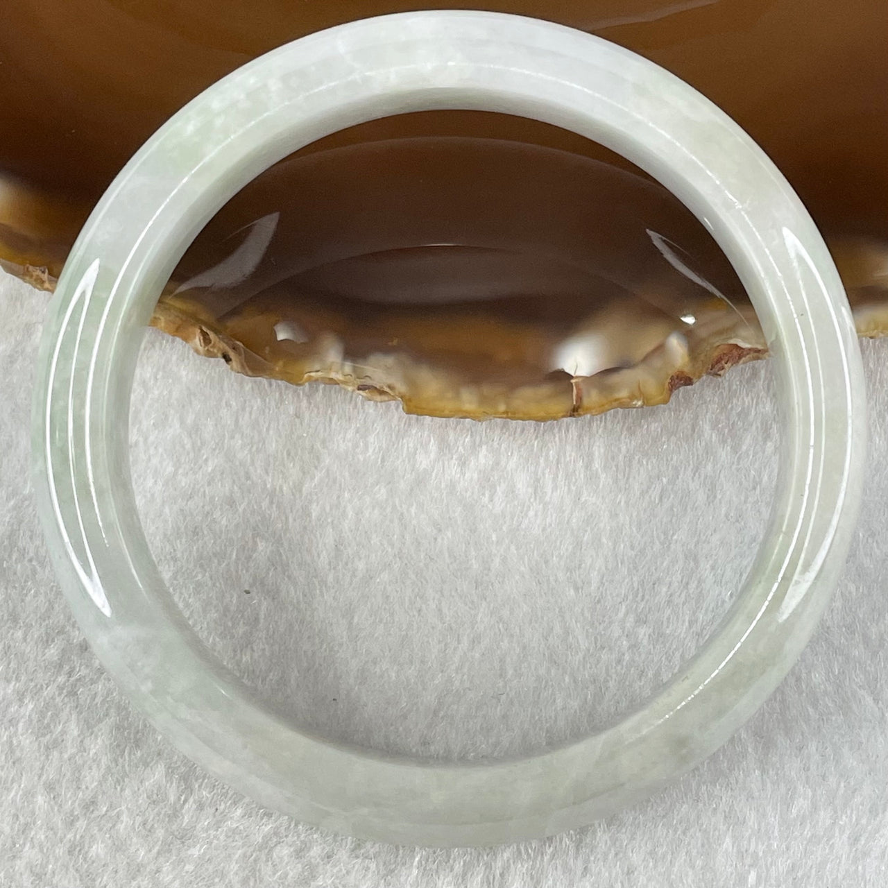 Type A Faint Lavender Faint Green Jadeite Bangle 46.17g Internal Diameter 57.5mm 11.7 by 7.5mm (Very Slight External Roughs with Internal Lines) - Huangs Jadeite and Jewelry Pte Ltd