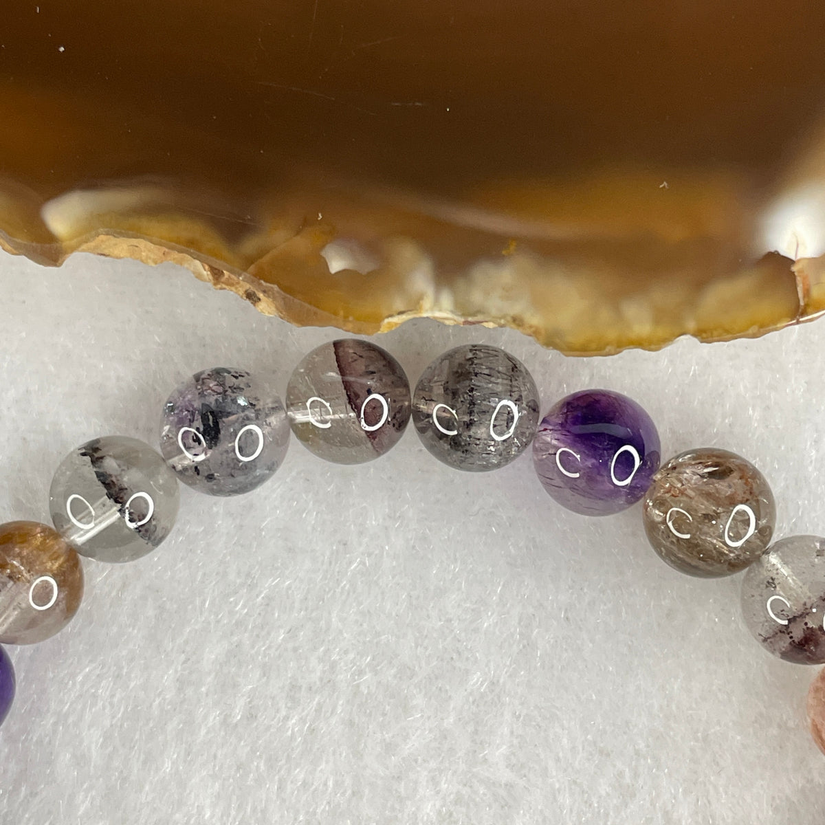 Certified Good Grade Natural Black Super 7 Crystal Beads Bracelet | 15.5cm Strand of 24 Beads 7.8mm (15.40g | Root Grounding, Manifestation & Aura Shield)
