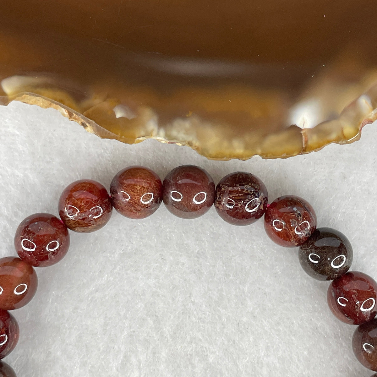 Good Grade Natural Full Red Copper Rutilated Quartz Beads Bracelet | 8.2mm Copper Vitality Amulet (17.88g | 16cm Wrist | 24 Beads)