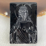Type A Opaque Black Jadeite Jesus Christ Pendant 45.05g 58.8 by 38.9 by 8.8mm - Huangs Jadeite and Jewelry Pte Ltd