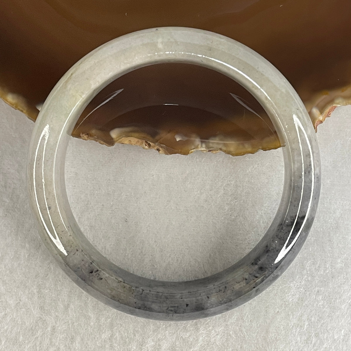 Natural Type A Wuji Grey Jadeite Bangle | (61.10g | 54.3mm Inner Diameter | 13.8mm x 8.5mm | Slight External Line | Synergy, "Wuji" Spatial Protection & Feng Shui Wealth Guard Anchor)