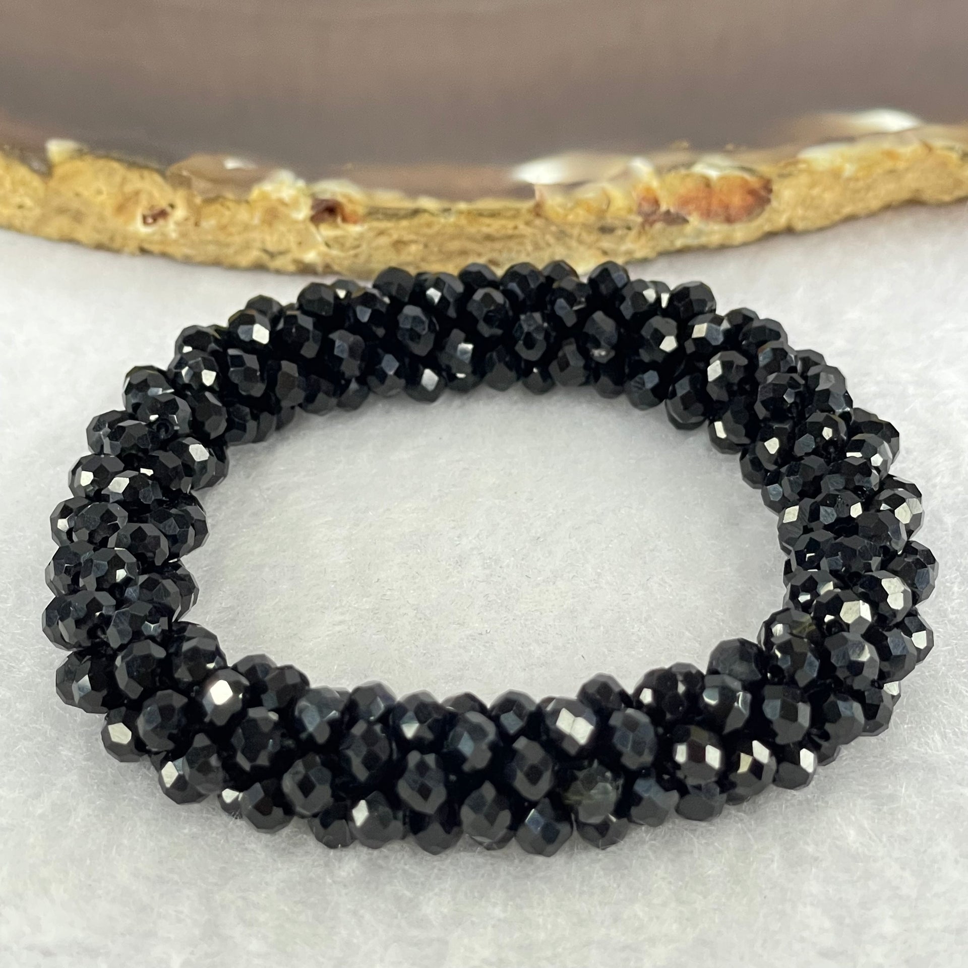 Black Crystal Mini Beads Bracelet 20.99g 15.5cm 9.6mm - Huangs Jadeite and Jewelry Pte Ltd