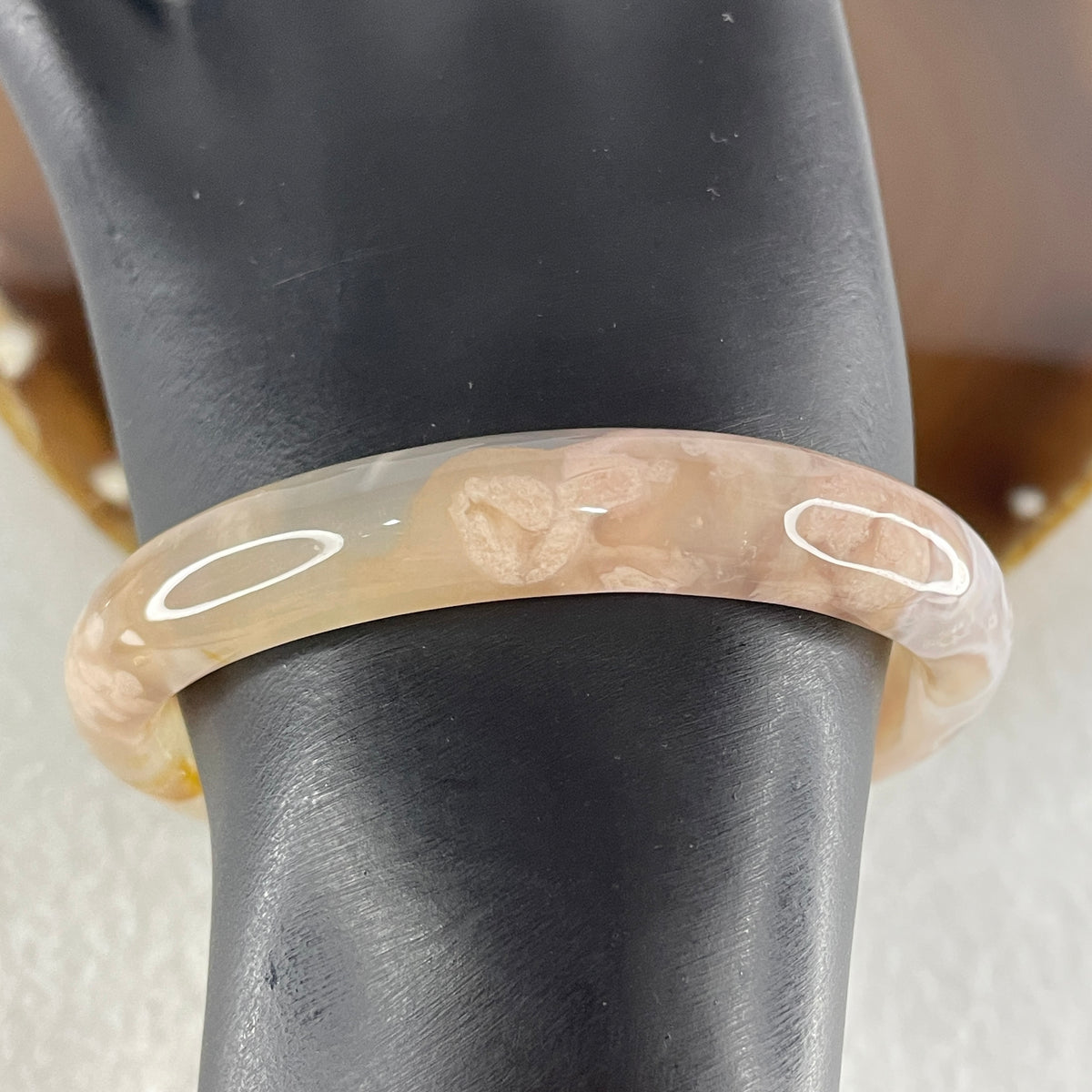Natural Pink Flower Agate Oval Bangle Set 82.68g Inner Diameter 55.7mm 10.3 by 6.8mm (Very Very Slight External Rough) - Huangs Jadeite and Jewelry Pte Ltd